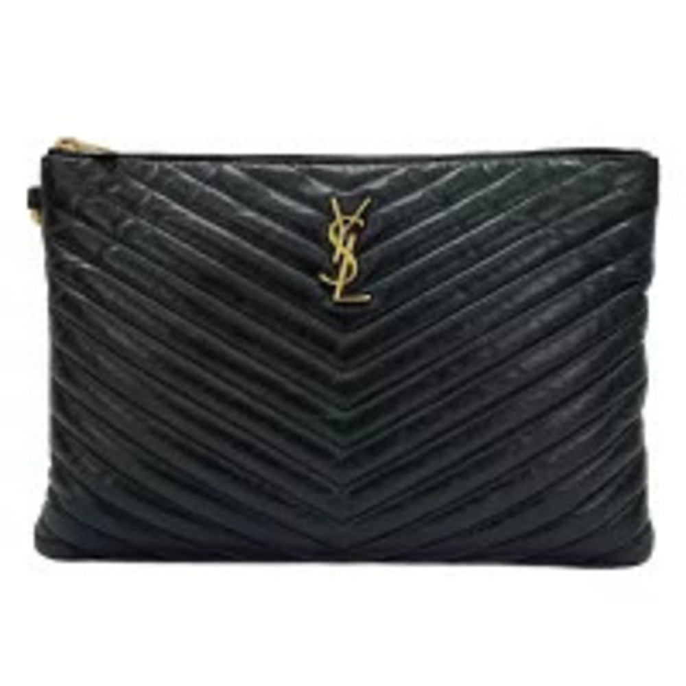 Saint Laurent Yves Cassandra Clutch Bag Black V stitch Leather